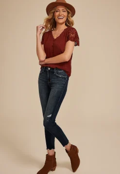 Maurices Shirts & Blouses-Clip Dot Lace Short Sleeve Blouse