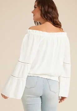 Maurices Shirts & Blouses-Clip Dot Smocked Off The Shoulder Top