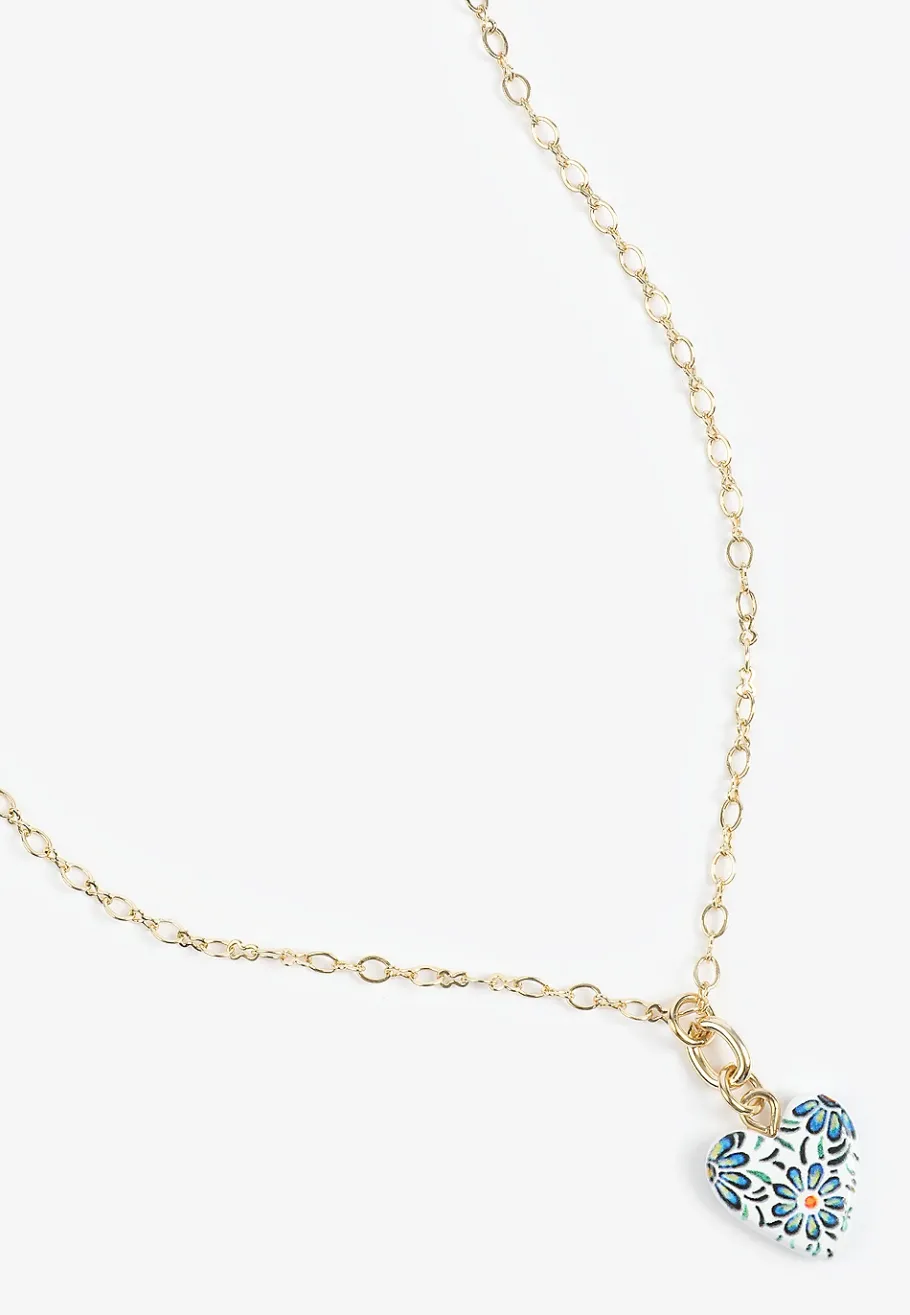 Maurices Necklaces|Matching Sets-Colorful Floral Ceramic Heart Pendant Necklace