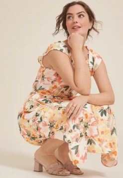 Maurices Wedding Guest & Cocktail Dresses-Cool Crepe Floral Flutter Sleeve Wrap Midi Dress