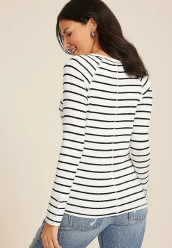 Maurices Tees-Cozy Ribbed Snap Cuff V Neck Long Sleeve Tee