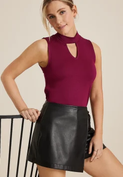 Maurices Tanks & Camis-Crepe Cut Out Mock Neck Tank Top