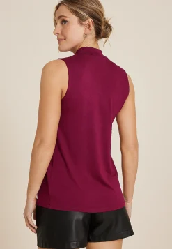 Maurices Tanks & Camis-Crepe Cut Out Mock Neck Tank Top