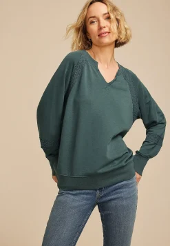 Maurices Sweatshirts-Crochet Mix Relaxed Fit Sweatshirt