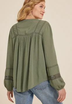 Maurices Shirts & Blouses-Crochet Trim Button Front Blouse