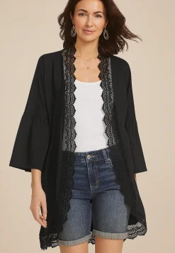 Maurices Sweaters Cardigans & Kimonos-Crochet Trim Curve Hem Kimono