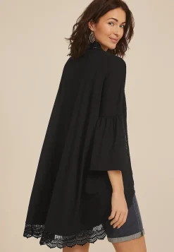 Maurices Sweaters Cardigans & Kimonos-Crochet Trim Curve Hem Kimono