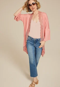 Maurices Sweaters Cardigans & Kimonos-Crochet Trim Curve Hem Kimono