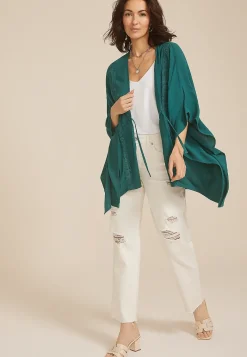 Maurices Sweaters Cardigans & Kimonos-Crochet Trim Tie Front Kimono