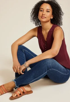 Maurices Tanks & Camis-Crochet Yoke Henley Tank Top