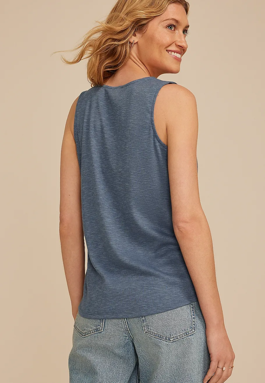 Maurices Tanks & Camis-Crochet Yoke Henley Tank Top