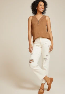 Maurices Tanks & Camis-Crochet Yoke Henley Tank Top