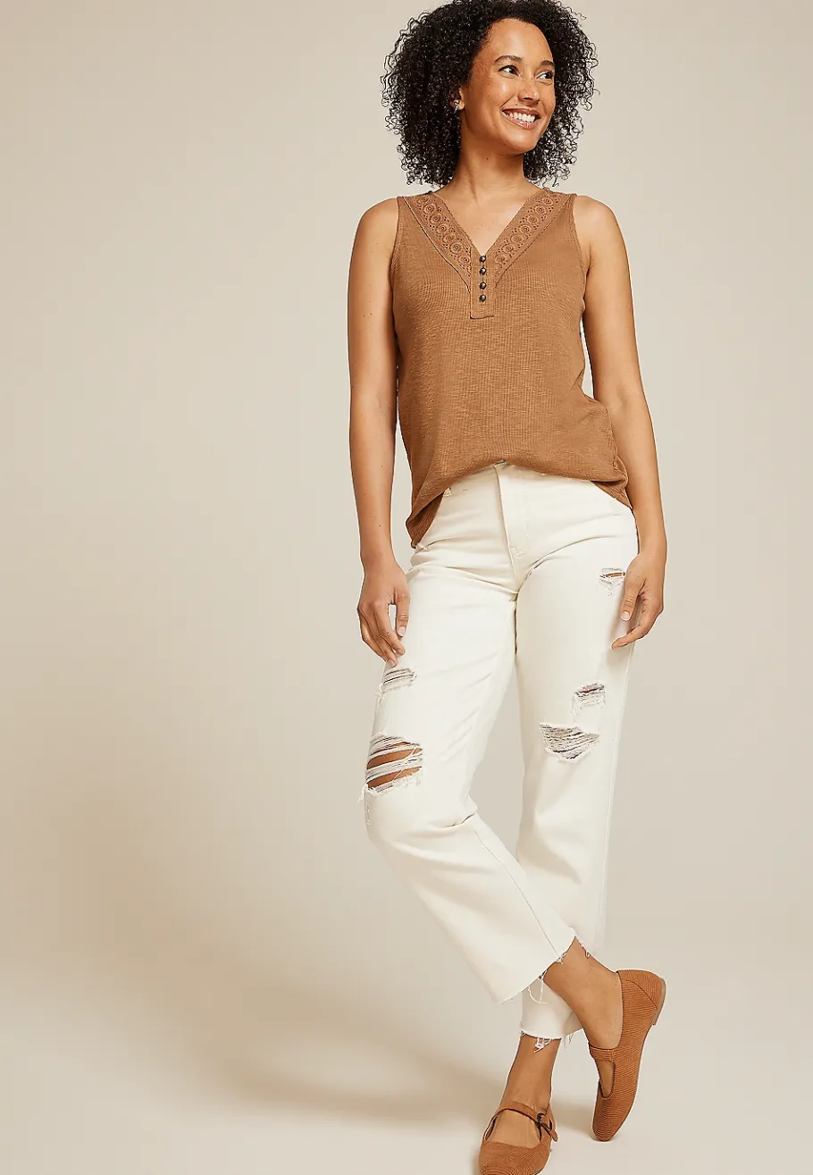 Maurices Tanks & Camis-Crochet Yoke Henley Tank Top