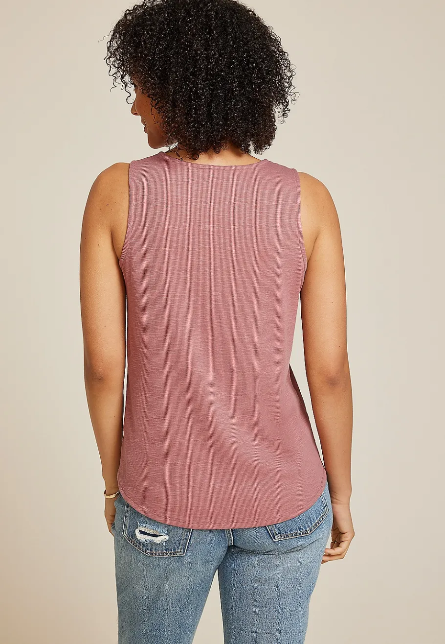 Maurices Tanks & Camis-Crochet Yoke Henley Tank Top
