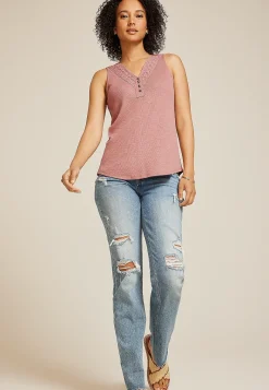 Maurices Tanks & Camis-Crochet Yoke Henley Tank Top