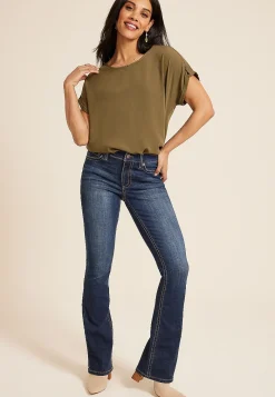 Maurices Bootcut Jeans|Bootcut Jeans-Dark Crosshatch Mid Rise Thick Stitch Bootcut Jean