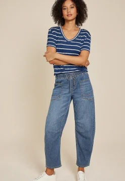 Maurices Straight Jeans|Flare & Wide Leg Jeans-Dark Mid Rise Pull On Drawstring Barrel Jean