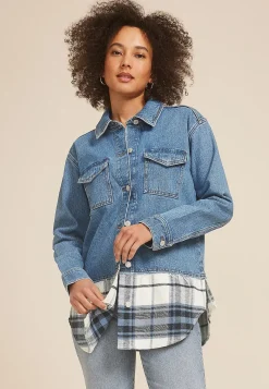 Maurices Jackets-Denim Plaid Shacket