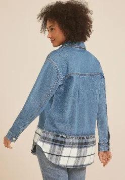 Maurices Jackets-Denim Plaid Shacket
