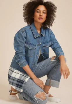 Maurices Jackets-Denim Plaid Shacket