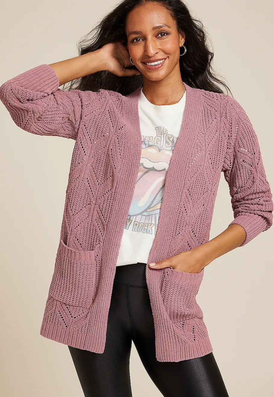 Maurices Sweaters Cardigans & Kimonos-Diamond Stitch Pocket Cardigan