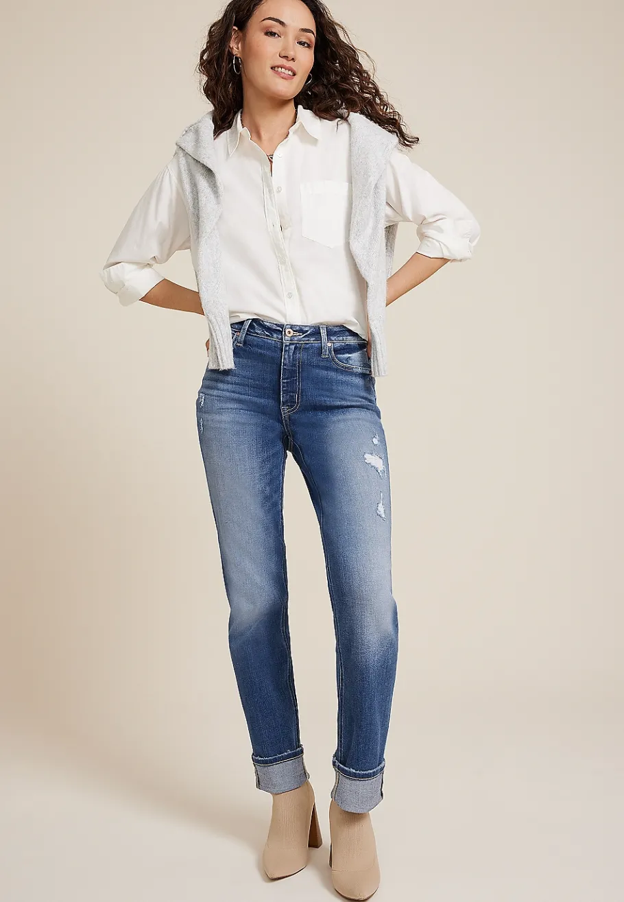 Maurices Straight Jeans|Straight Jeans-edgely™ Dark High Rise Cuffed Relaxed Straight Jean