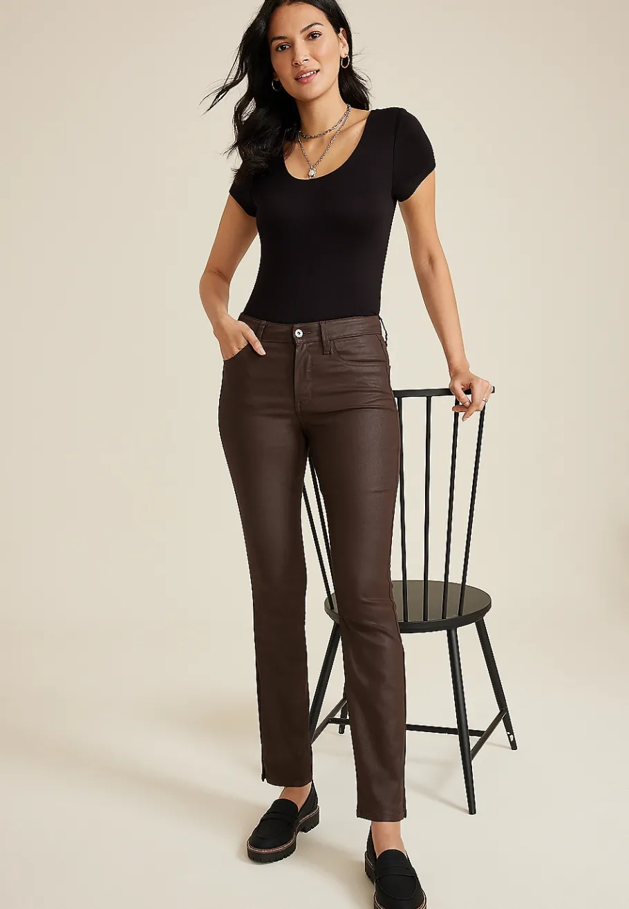 Maurices Straight Jeans|Straight Jeans-edgely™ High Rise Brown Coated Slim Straight Jean