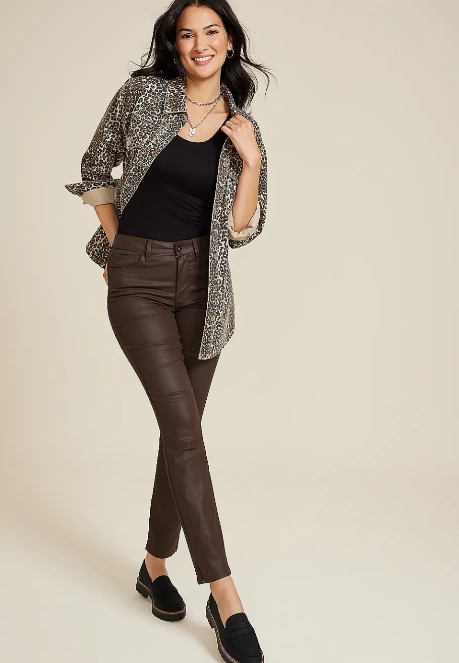 Maurices Straight Jeans|Straight Jeans-edgely™ High Rise Brown Coated Slim Straight Jean
