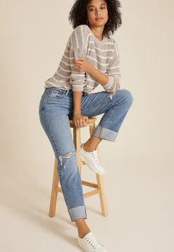 Maurices Straight Jeans|Straight Jeans-edgely™ High Rise Raw Cuff Hem Relaxed Straight Jean