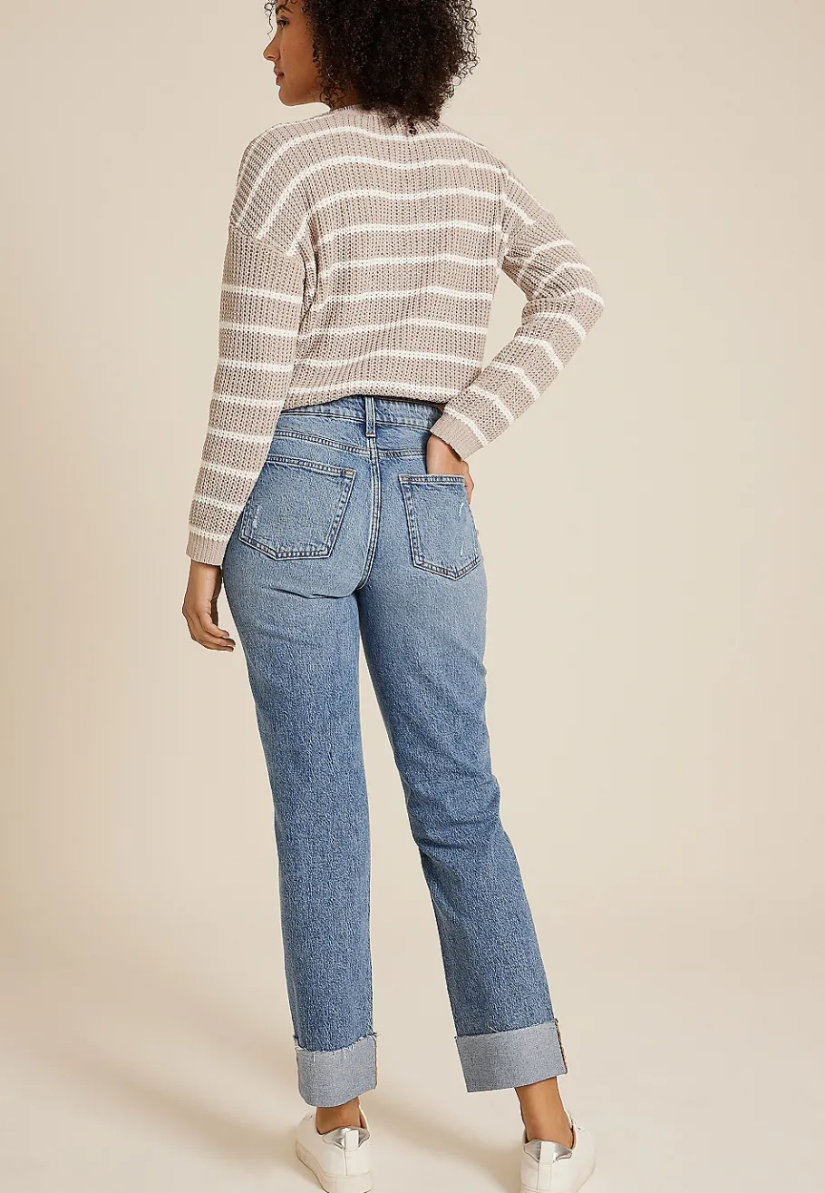 Maurices Straight Jeans|Straight Jeans-edgely™ High Rise Raw Cuff Hem Relaxed Straight Jean