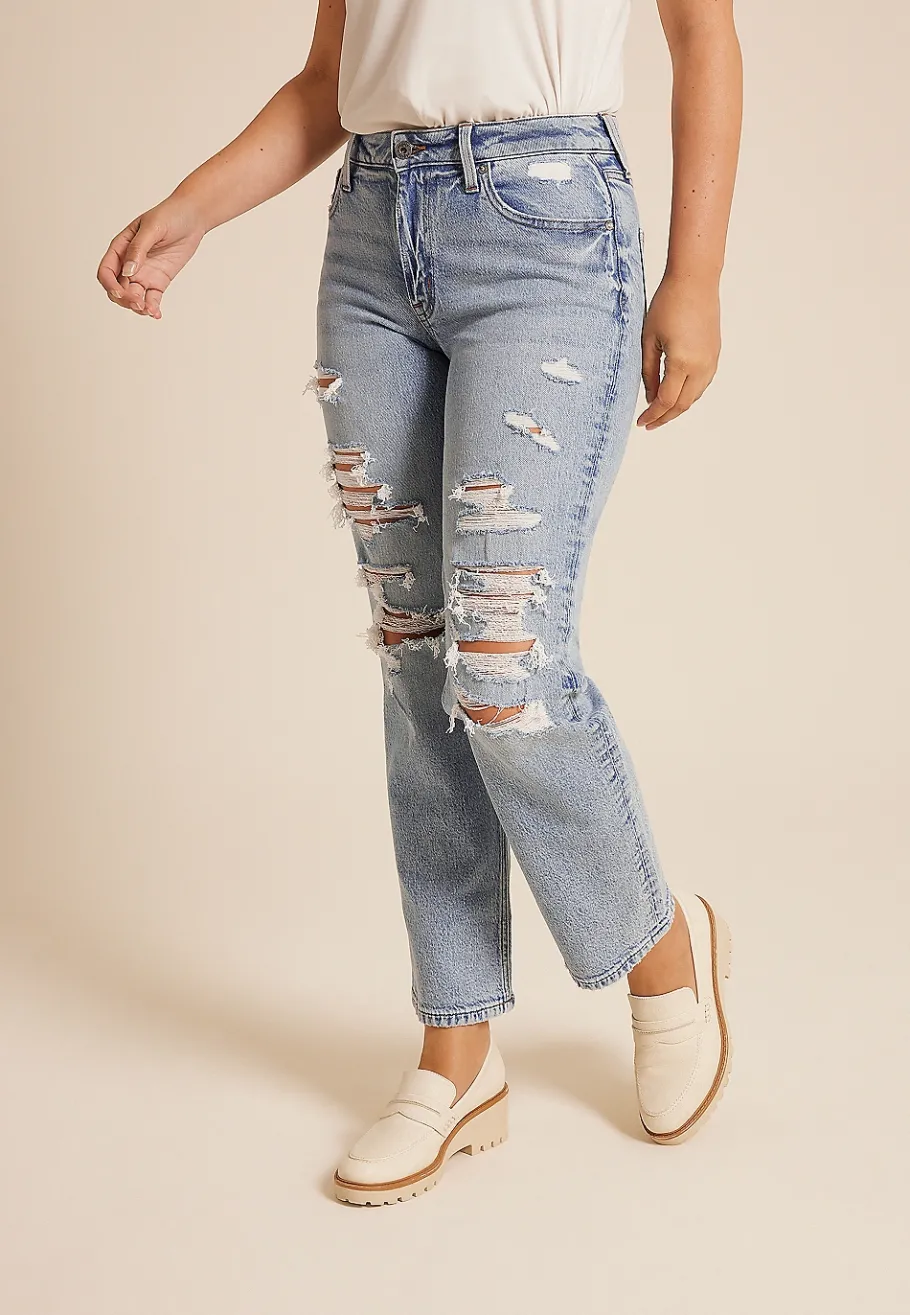 Maurices Straight Jeans|Ankle Jeans-edgely™ High Rise Ripped Relaxed Straight Ankle Jean