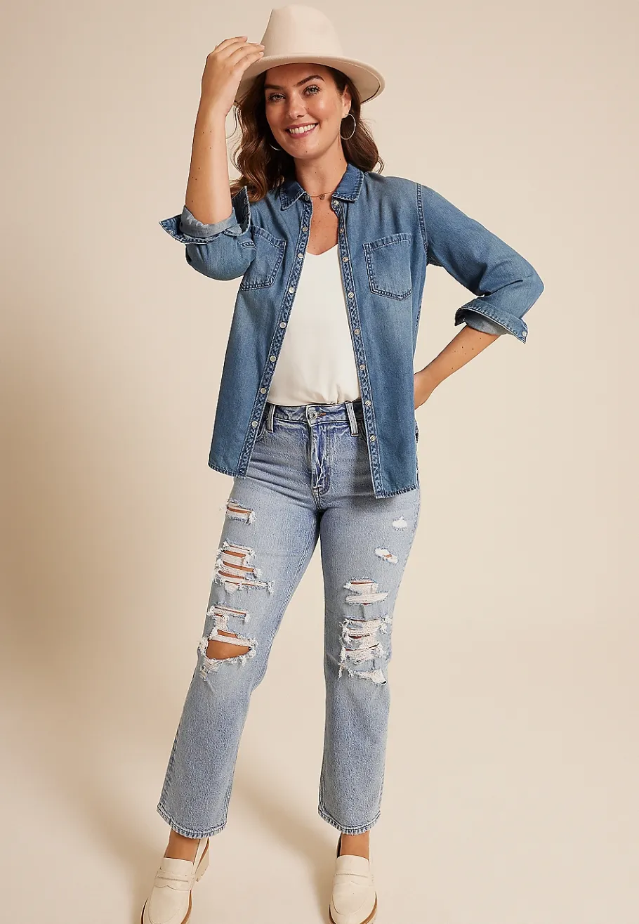 Maurices Straight Jeans|Ankle Jeans-edgely™ High Rise Ripped Relaxed Straight Ankle Jean