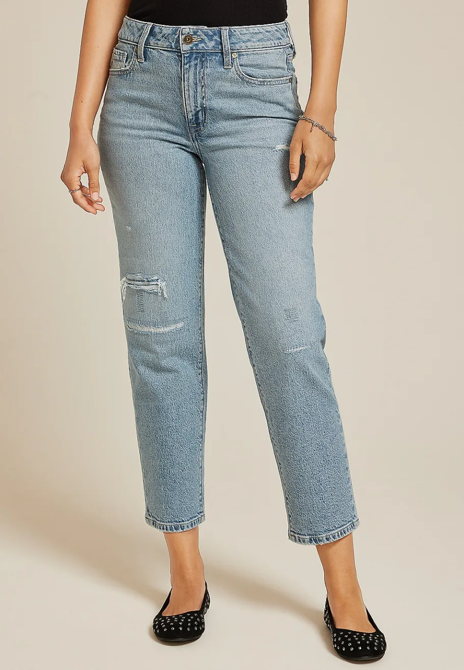 Maurices Straight Jeans|Straight Jeans-edgely™ Light High Rise Ripped Relaxed Straight Ankle Jean