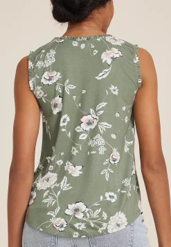 Maurices Tanks & Camis-Effortless Ruched Green Floral Tank Top