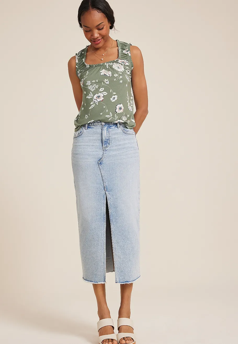 Maurices Tanks & Camis-Effortless Ruched Green Floral Tank Top