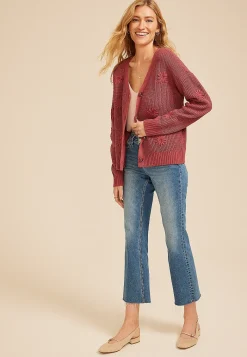 Maurices Sweaters Cardigans & Kimonos-Embroidered Floral Button Front Cardigan