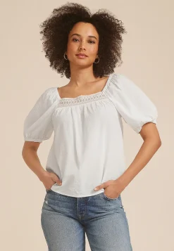 Maurices Shirts & Blouses-Embroidered Puff Sleeve Top