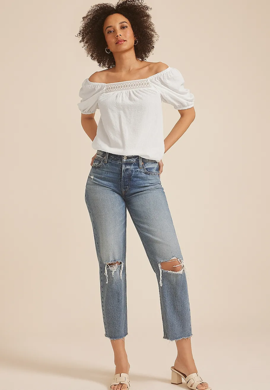 Maurices Shirts & Blouses-Embroidered Puff Sleeve Top