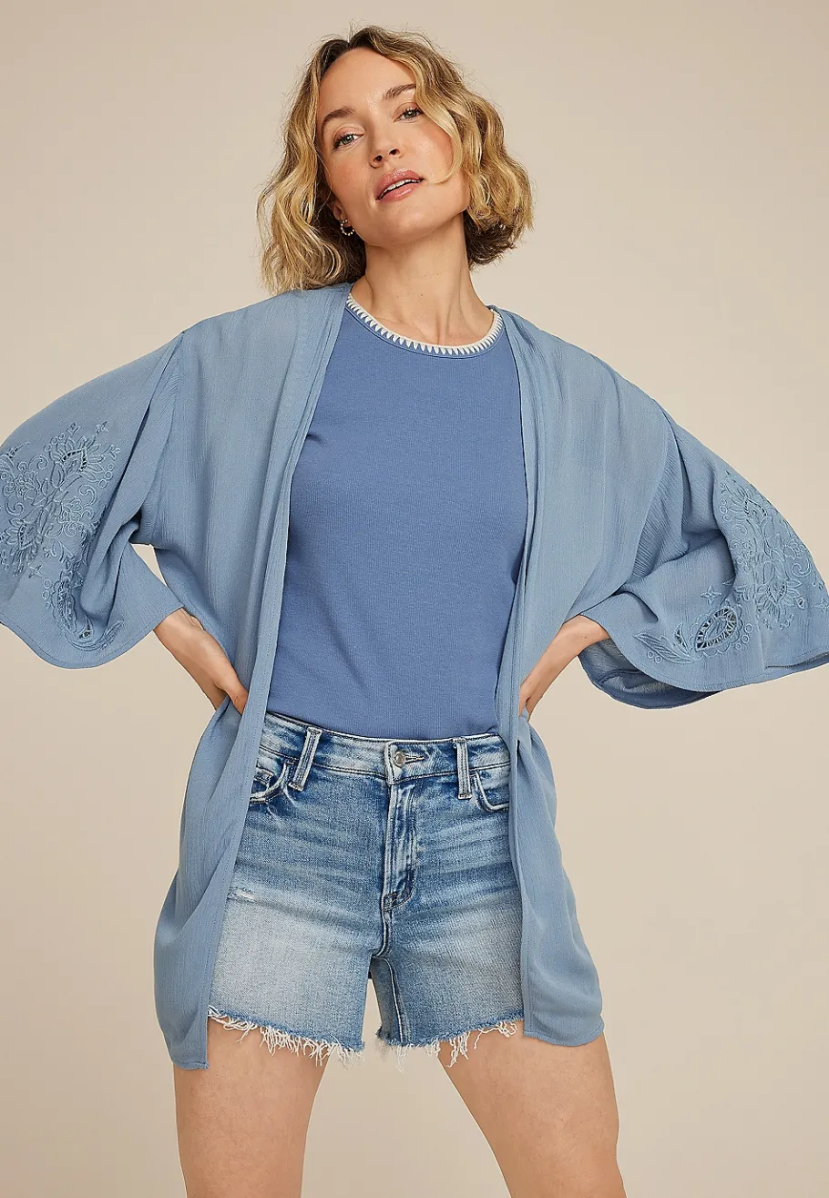 Maurices Sweaters Cardigans & Kimonos-Embroidered Sleeve Kimono
