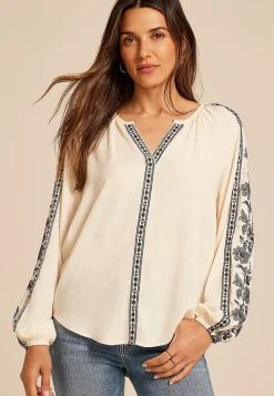 Maurices Shirts & Blouses-Embroidered Trim V Neck Blouse