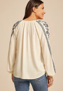 Maurices Shirts & Blouses-Embroidered Trim V Neck Blouse