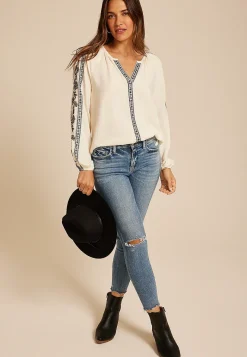 Maurices Shirts & Blouses-Embroidered Trim V Neck Blouse