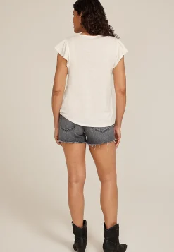 Maurices Shirts & Blouses-Embroidered Yoke Flutter Sleeve Tee