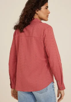 Maurices Plaid & Button Down Shirts-Eyelet Button Down Shirt