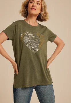 Maurices Tees|Graphics-Fall Gold Foiled Heart Classic Fit Graphic Tee