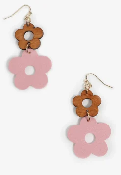 Maurices Earrings-Faux Leather And Wooden Floral Drop Earrings