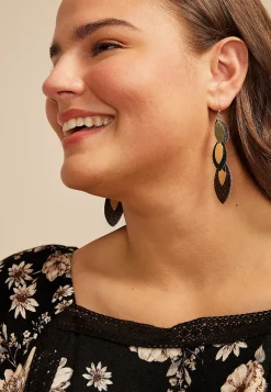 Maurices Earrings|Matching Sets-Faux Leather Black And Brown Leaf Linear Drop Earrings