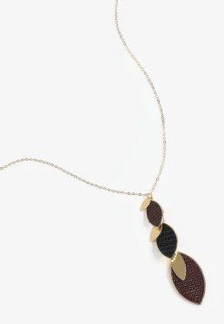 Maurices Necklaces|Matching Sets-Faux Leather Black And Brown Leaf Linear Pendant Necklace