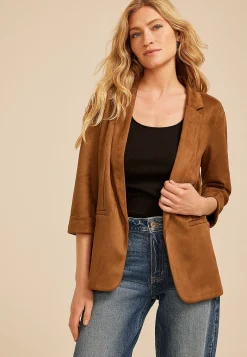 Maurices Blazers-Faux Suede Open Front Blazer