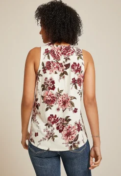 Maurices Tanks & Camis-Floral Crochet Yoke Tank Top